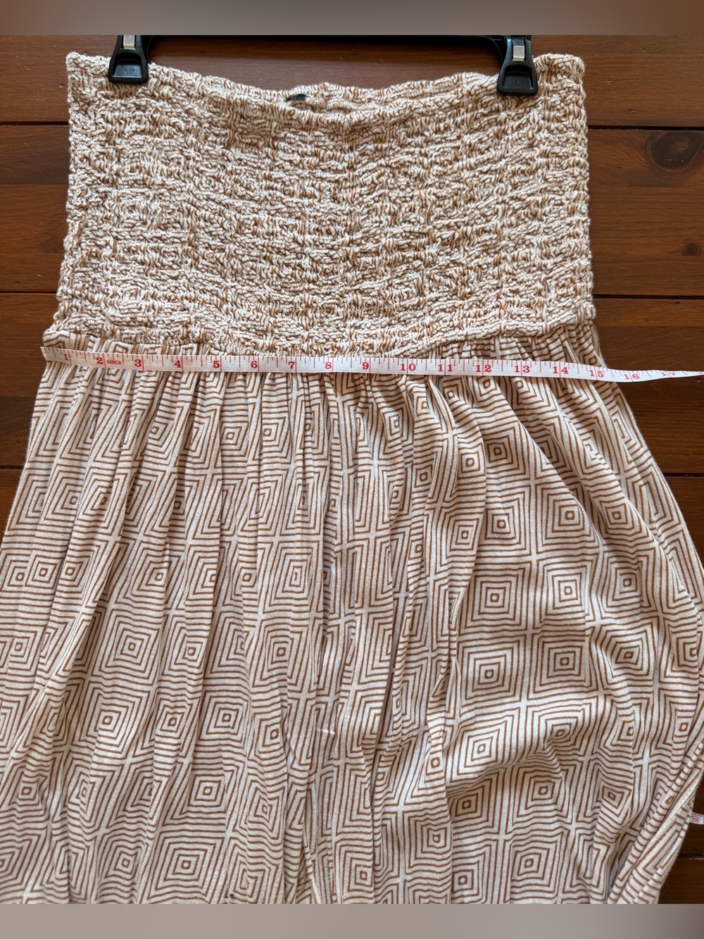 Smocked Waist Geometric Print Strapless Romper — Beige & Cream